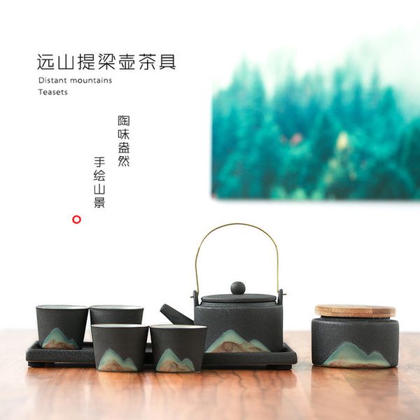 

chinese household set of hand-painted zen porcelain teapot gift box high grade exquisite