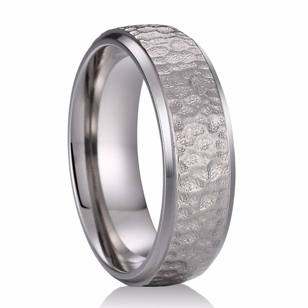

aprilgrass марки дизайнер 7мм pure titanium кольцо многогранный избитая полировка comfort fit мужчины женщина обручального кольцо, Silver