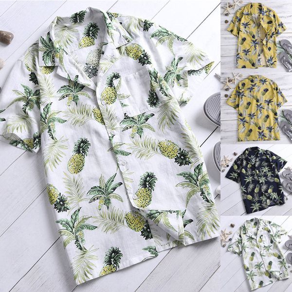 

incerun summer print beach hawaiian shirt men short sleeve pockets men casual shirts camisa masculina streetwear plus size, White;black