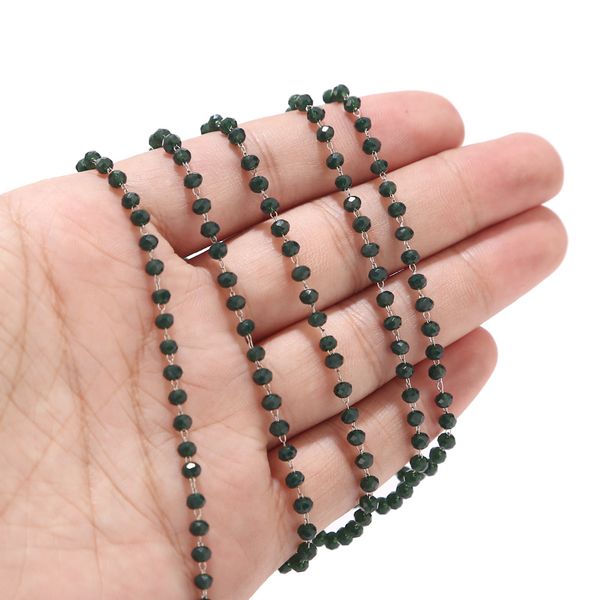 

1 meter stainless steel beaded tiny chain handmade 3.5mm glass beads chains for necklaces bracelets making diy jewelry supplies, Blue;slivery