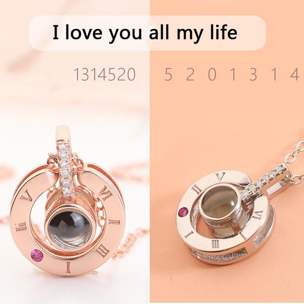 

new rose gold silver 100 language i love you necklace memory projection pendant wedding letter necklace wholesale