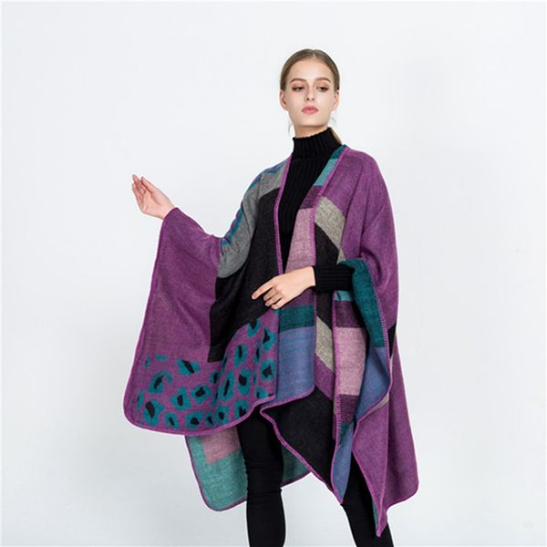 

2018 new autumn and winter multicolored geometric women scarf imitation cashmere pashmina cloak keep warm coat shawl, Blue;gray