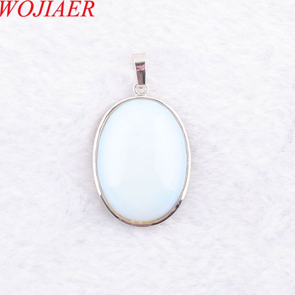 

wojiaer natural opalite gem stone bead oval silver plated healing reiki chakra pendant necklace jewelry 1pcs dn3215
