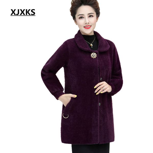 

xjxks winter thick warm women woolen coat new 2019 loose plus size fashion with pocket temperament lapel women long coat, Black