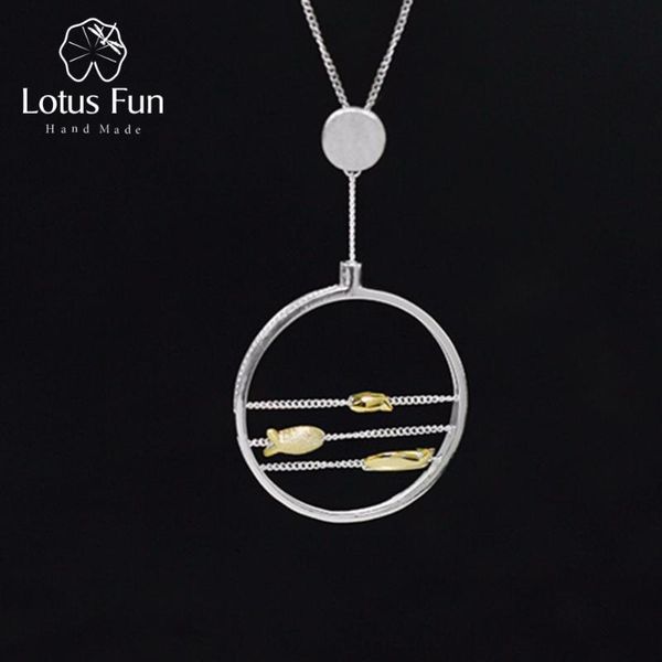 

lotus fun real 925 sterling silver handmade fine jewelry creative cute moving happy fishes pendant without necklace for women