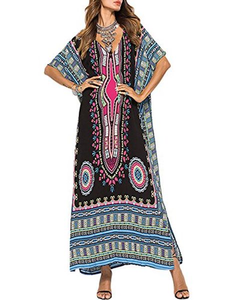 

buauty caftan dresses women v neck long kaftan cover up summer maxi dress plus size, Black;gray