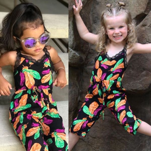 

kid girl summer print sleeveless backless romper clothes kid girl floral romper jumpsuit playsuit long pants outfit clothes, White