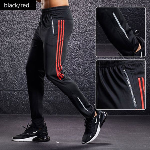 

jogging running pants men's zipper pockets sport football soccer training pants high waist slim men gym fitness legging trousers, Black;blue