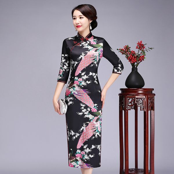 

китайских женщин мандарин воротник длинное платье vintage кнопки классический vestidos cheongsam элегантный oriental tight qipao вечерние пл, Red