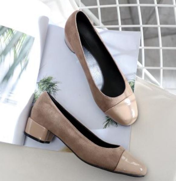 

2019 women's shoes in spring and autumn with new style middle heel coarse heel round head suede, Black