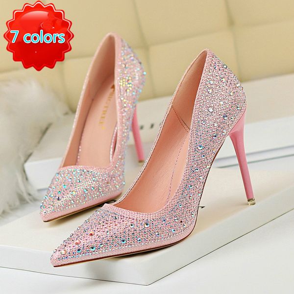 

2019 fashion women pumps new women high heels shoes pointed wedding shoes sequined bigtree heels, Black