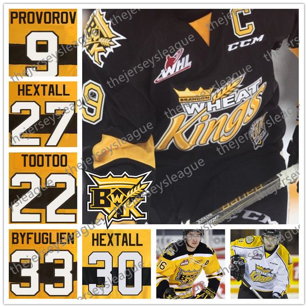 

brandon wheat kings #16 mark stone 22 jordin tootoo 27 ron hextall good quality stitched black yellow white hockey jerseys