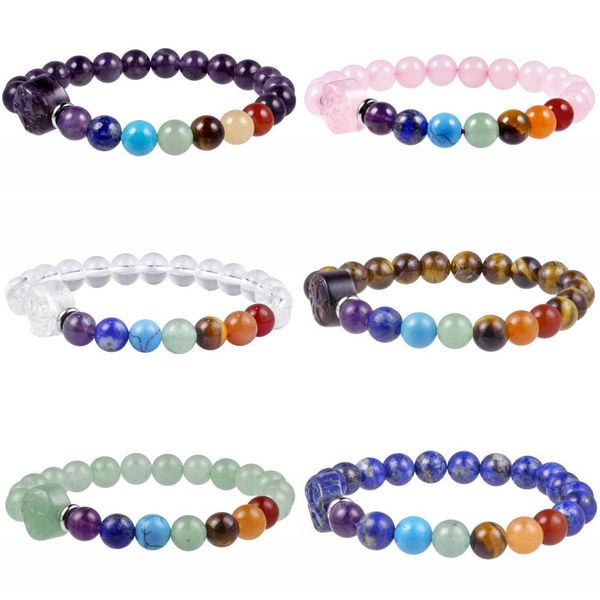 

sunyik 7 chakra reiki semi precious stone yoga 8mm stretch bracelet,healing crystal tree of life charm jewelry 7 inches, Black