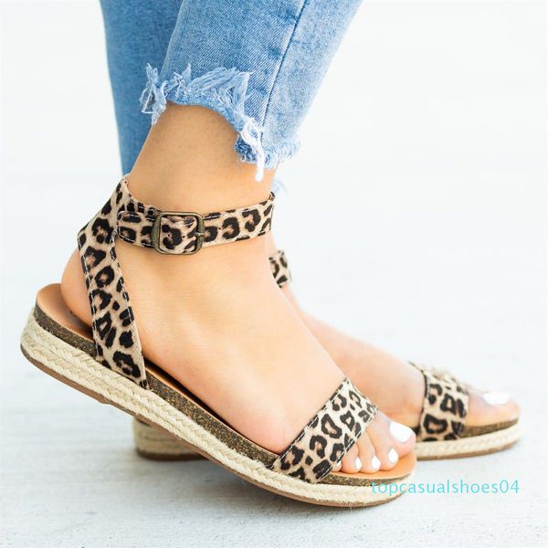 

leopard sandals women's shoes ladies strap ankle buckle flatform wedges woven sandals roman summer shoes sandalias mujer 2020 t04, Black