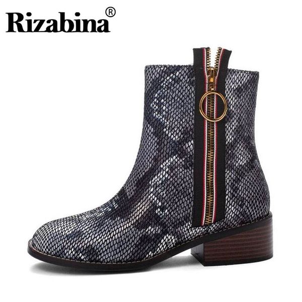 

rizabina genuine leather fashion ankle boots retro zipper chunky heels winter shoes woman office ladies botas size 34-39, Black