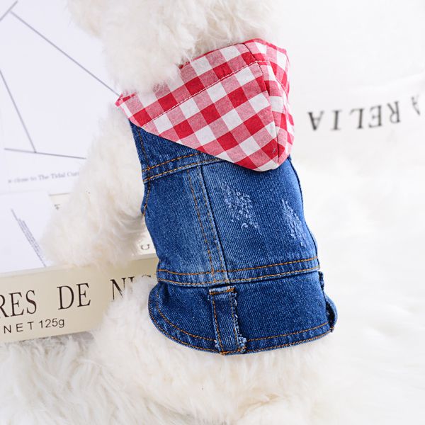 

fashionable plaid pet puppy vest teddy bomi small dog schnauzer denim coat thin autumn