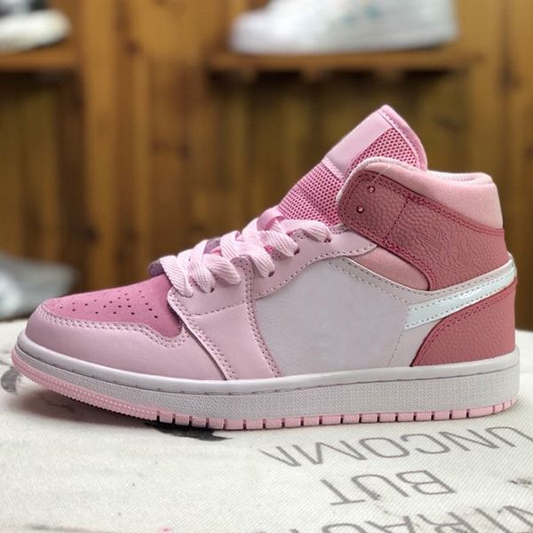 

1 1s mid gs candy mandarin duck jumpman basketball shoes women cherry pink bhm fashion designer sneakers womens sport trainers size 36-40, White;red