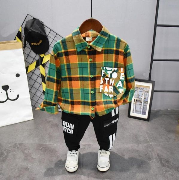 

детская одежда для малышей рубашки и брюки комплект осень 2020 малышей весна осень детские костюмы мальчиков клетчатые рубашки мальчик моды, White