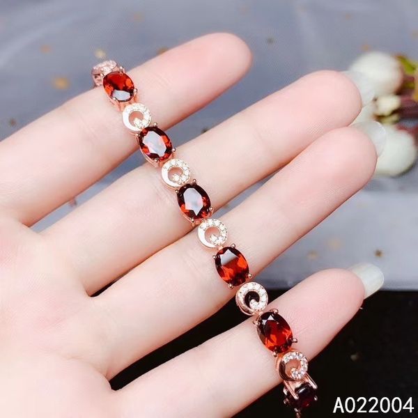 

kjjeaxcmy fine jewelry 925 sterling silver inlaid garnet women hand bracelet elegant support detection, Golden;silver