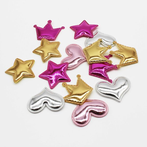 

multicolors glitter pu crown/heart/star shape patches padded felt appliques for hair clip hat cake decorative diy accessories, Golden;white