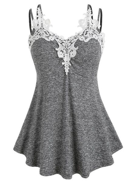 

wipalo plus size lace insert women big size marled contrast patchwork summer sleeveless ladies tank fashion clothes, White