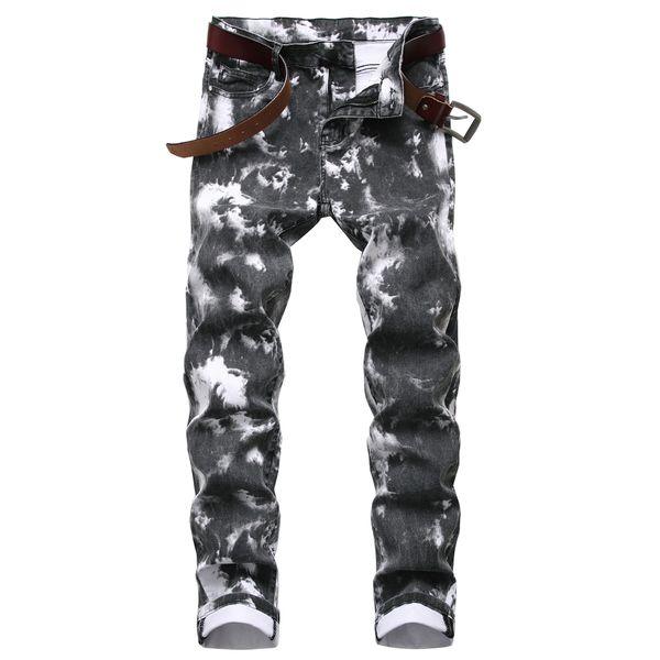 

mens skinny biker jeans straight fashion painting slim men motorcycle moto denim hip hop pant for men, Blue