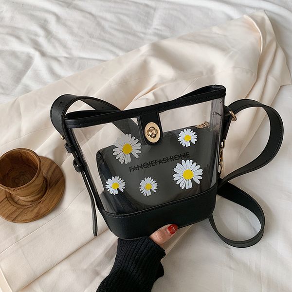 

fantasy spring daisy transparent bucket bun mother bag for women trendy fresh design shoulder messenger bag 4 color flower girl
