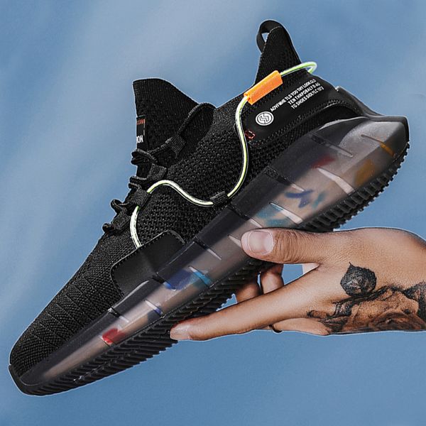 

summer men's casual coconut luminous breathable shoes mesh flat tide shoes super elastic sports men's, Black