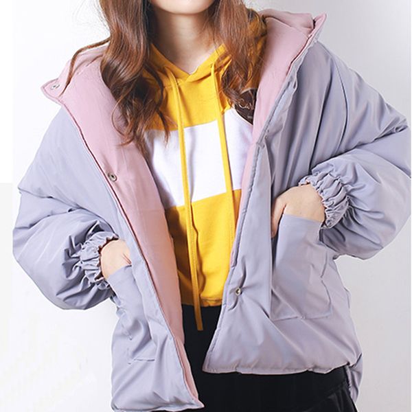 

fashion winter korean style parka women 2019 loose thick cotton down parkas padded coat female slim short jackets outwear#4, Black