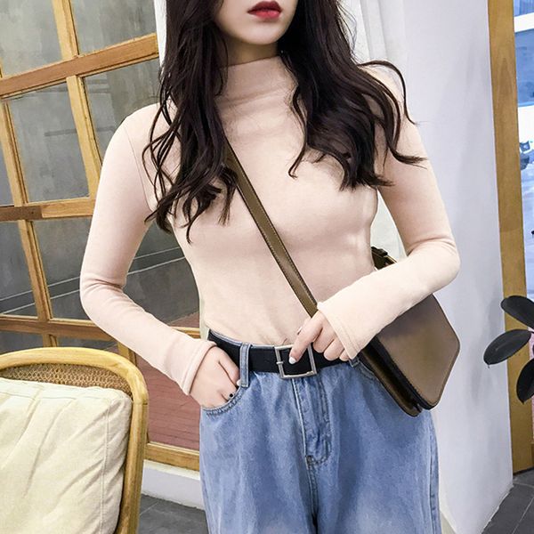 

корейский моды для женщин вязаные пуловер перемычки свитер водолазка bottom блуза, White