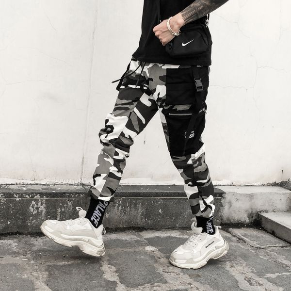 

novel ideas color camo cargo pants 2018 mens fashion baggy tactical trouser co hip hop casual cotton multi pockets pants streetwear, Black