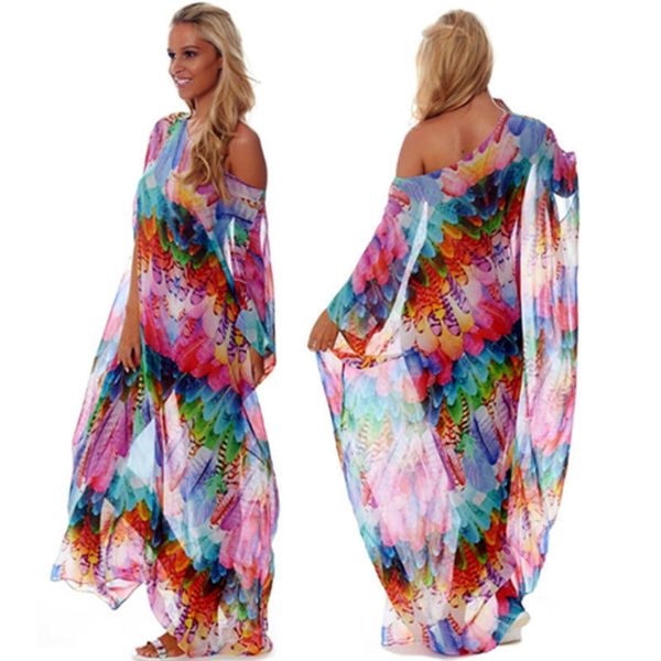 

beach dresses swimsuits tunic covered woman pareo and swimsuit chiffon garment skirt color feathers loose big yards female smock, Blue;gray