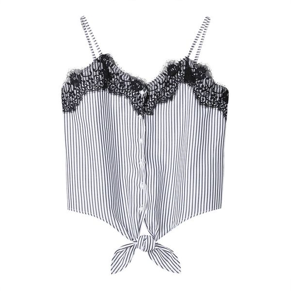 

women lace casual striped vest sleeveless off shoulder crop casual fashion summer vest #p5, White