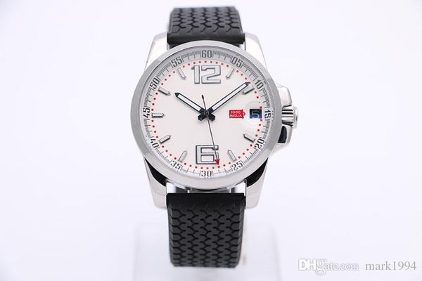 

2017 44mm fashion and elegant mens wrist watch watches transparent back automatic movement white dial with rubber band of tyre texture, Slivery;brown