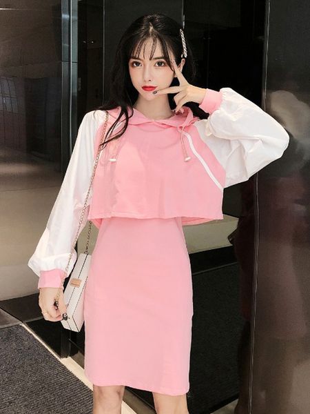 

spring and autumn dress 2020 womens fashion casual new sports slim two-piece suit short sweater hip dress, White;black