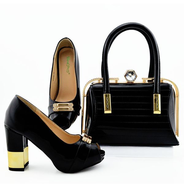 

arrival latest italian shoes and bag set decorated with rhinestone african matching shoes and bags italian in women party, Black