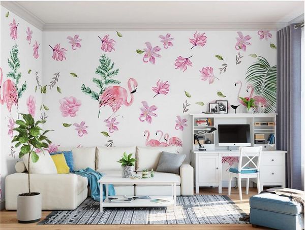 

3d room wallpaper custom p mural nordic pastoral style pink flamingo flower plant home decor 3d wall murals wallpaper for walls 3 d