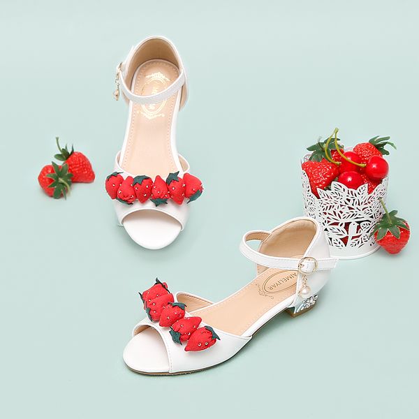 

summer hollow large children's shoes a- line with hollow sweet strawberry low heel wedding dance flower children's sandals new, Black;red