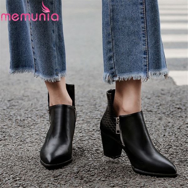 

memunia 2020 plus size 46 ankle boots women pointed toe pu high heel dress shoes autumn winter short boots woman office shoes, Black