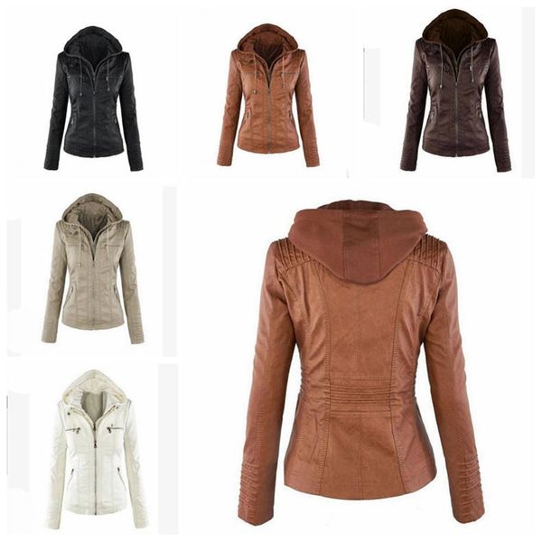 Women Winter Coats Female Faux Leather Jacket Long Sleeve Hooded Jackets Removable Hat Coat Waterproof Windproof Clothes Yl921 Green Er