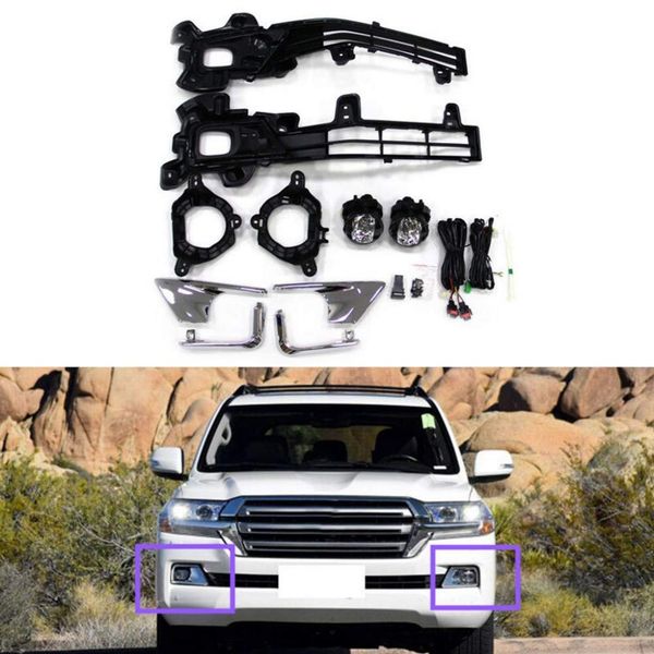 

car oem style directly replacement led fog lamp lights w/bulb+switch+wire+chrome bezel/1set for toyota land cruiser lc200 2016-2018