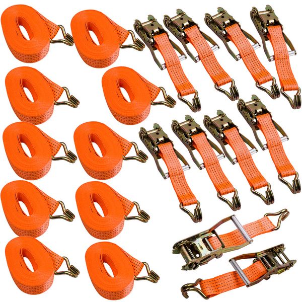 

10x 5000kgs 5t heavy duty ratchet straps tie down trailer with claw hooks securing lashing strapping fully adjustable