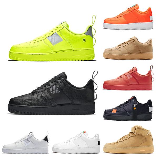 

nike air force 1 новая утилита кроссовки все черно белые мужчины женщины спорт скейтбординг высокие низкие пшеничные коричневые кроссовки кр