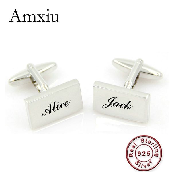 

amxiu custom name 925 sterling silver cufflinks personalized engrave names clips for men jewelry gift suit sleeves accessories, Silver;golden