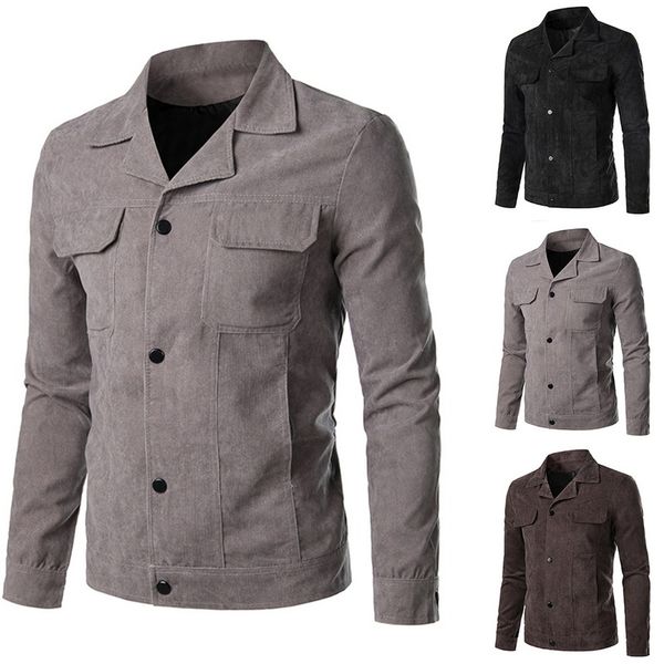 

2019 new men's casual autumn jacket solid slim coats blazers cotton denim jackets single breasted button outerwear clothing, Black;brown