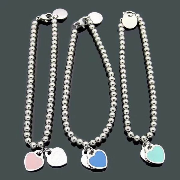 

2020 new arrival string of silver stainless steel balls beads with heart plates bracelet with box and dastbag size, Golden;silver