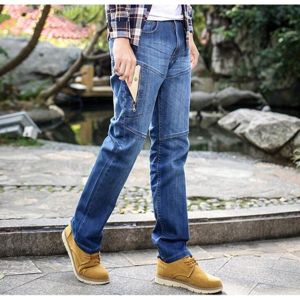 

cargo pants straight jeans man jeans new seasons overall loose elasticity mens long trousers plus size 28-44 bottoms, Blue