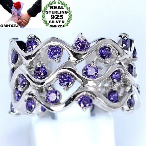 

omhxzj wholesale european fashion woman girl party wedding gift silver purple wave amethyst 925 sterling silver ring rr16, Golden;silver