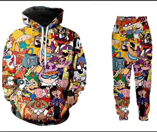 

wholesale--new fashion men/womens cartoon totally 90's sweatshirt joggers funny 3d print hoodies+pants zz016