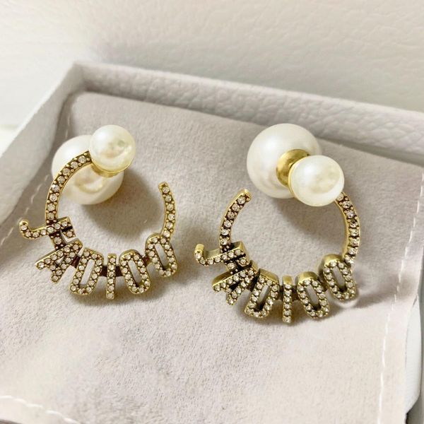 

new pearl full diamond letters personality designer earrings luxury designer jewelry women earrings, Golden